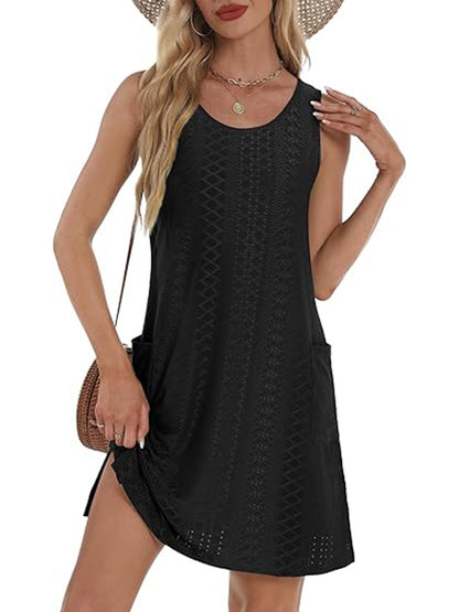 Robes d'été décontractées à œillets pour femmes, amples, sans manches, avec poches, collection 2025