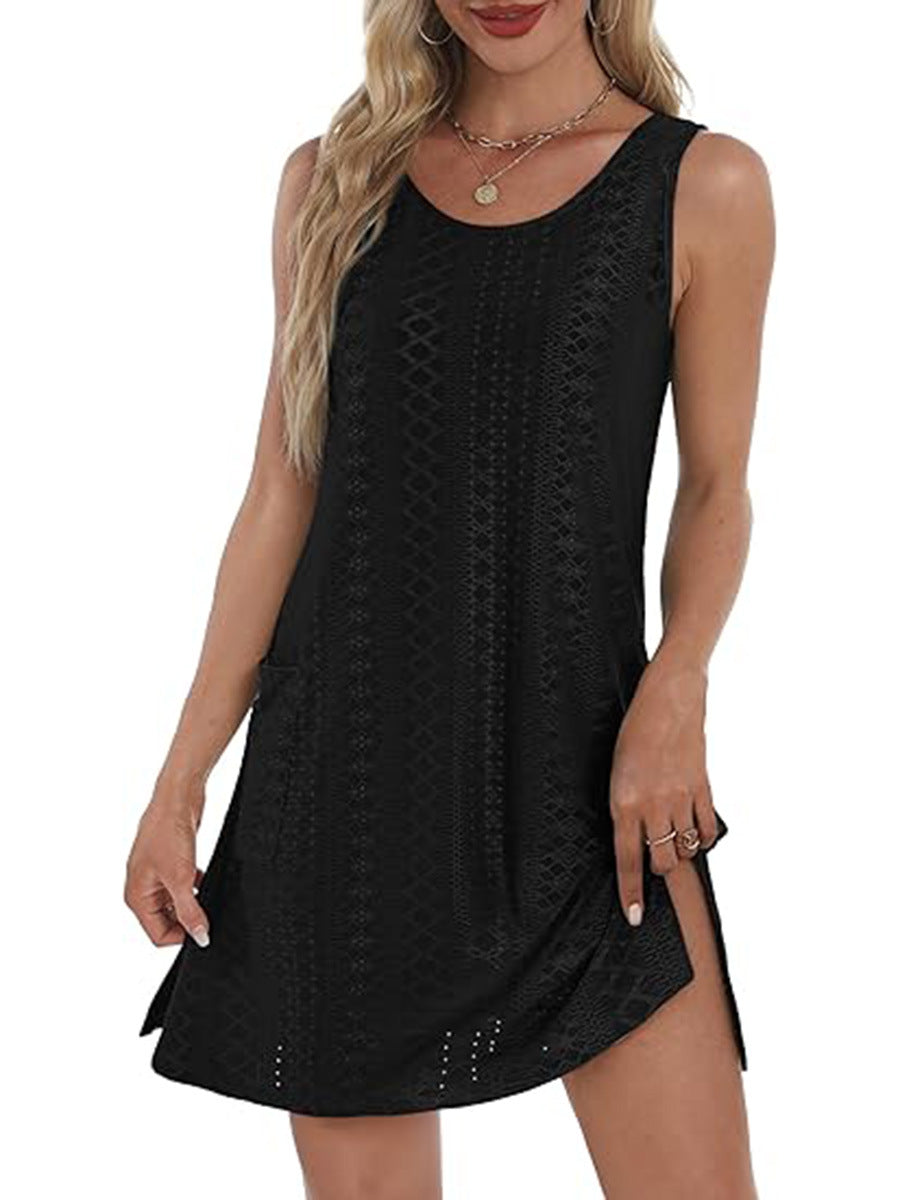 Coverup Summer Dresses for Women 2025 Eyelet Casual Loose Sleeveless Sundresses Tank Dresses with Pockets - Seldom Seen Styles