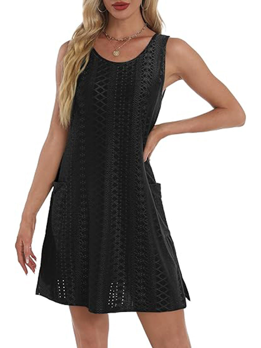 Coverup Summer Dresses for Women 2025 Eyelet Casual Loose Sleeveless Sundresses Tank Dresses with Pockets - Seldom Seen Styles