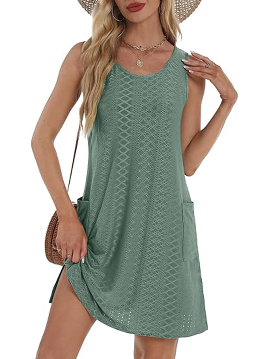 Coverup Summer Dresses for Women 2025 Eyelet Casual Loose Sleeveless Sundresses Tank Dresses with Pockets - Seldom Seen Styles