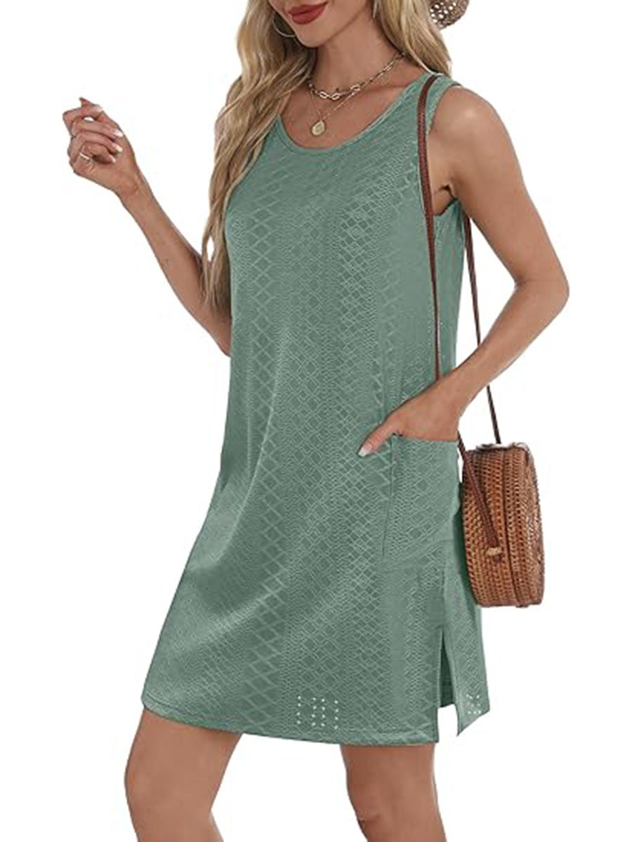 Coverup Summer Dresses for Women 2025 Eyelet Casual Loose Sleeveless Sundresses Tank Dresses with Pockets - Seldom Seen Styles