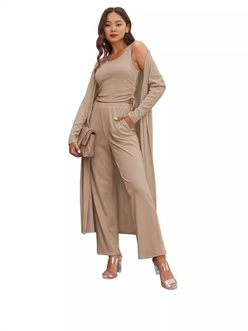 Cozy New Ekouaer Women's 3 Piece Knit Lounge Set Long Sleeve Cardigan Sleeveless Top Pants Sweatsuit S-XXL - Seldom Seen Styles