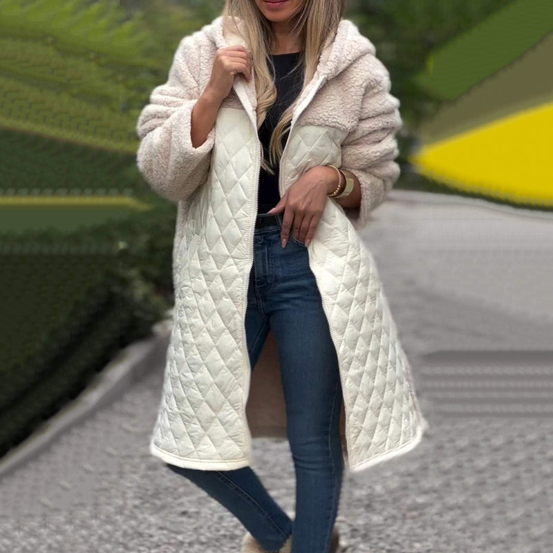 Cozy quilted coat with synthetic Sherpa lining and hood for women - Seldom Seen Styles