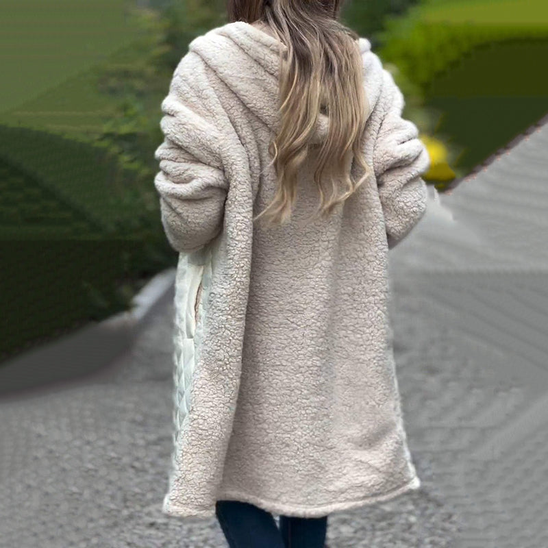 Cozy quilted coat with synthetic Sherpa lining and hood for women - Seldom Seen Styles