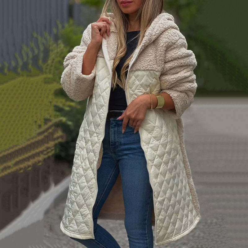 Cozy quilted coat with synthetic Sherpa lining and hood for women - Seldom Seen Styles