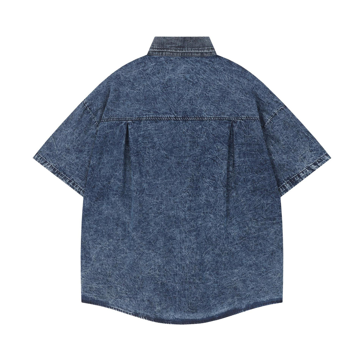 Crayon Sticker Embroidered Denim Shirt Loose Short Sleeve Casual Color Matching Couple Japanese Cute Streetwear Summer Top | Crayon Denim - Seldom Seen Styles