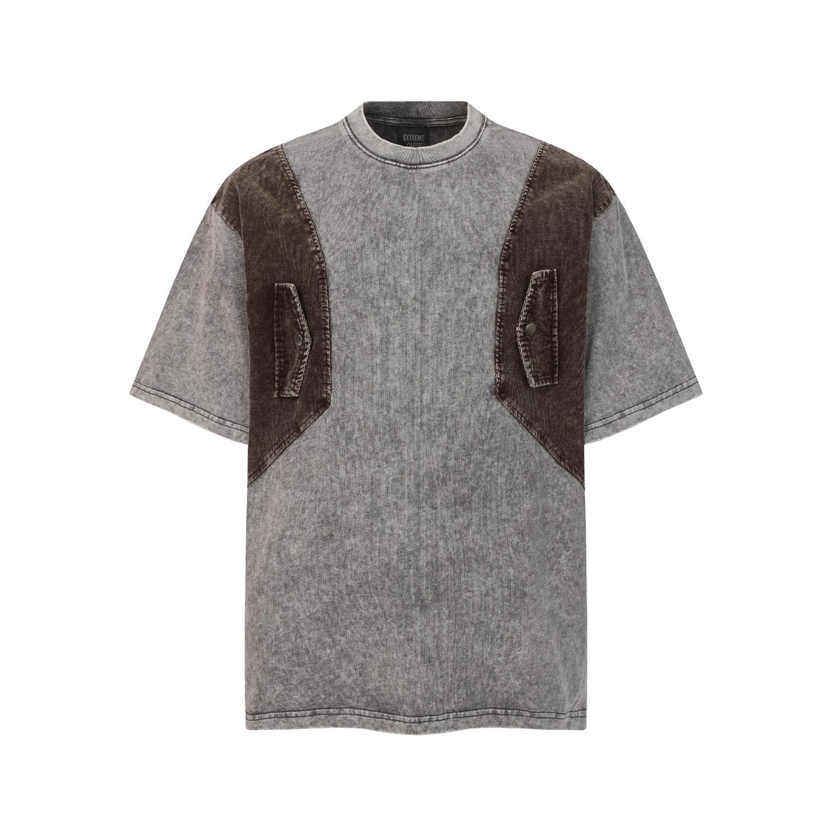Crew Neck Short Sleeve Acid Washed Deconstructed Spliced Pocket T-Shirt Loose Oversized High Street Casual Couple Top | Acid Splice - Seldom Seen Styles