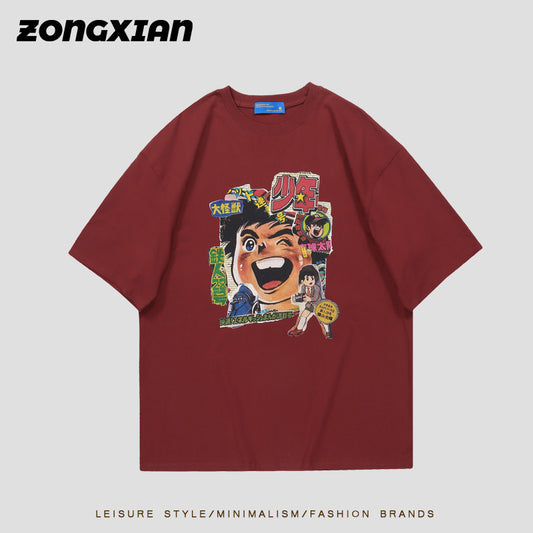 Crew Neck Short Sleeve Cartoon Graphic Print T-Shirt Loose Oversized Japanese Style Casual Couple Summer Cotton Top | Tetsujin Tee - Seldom Seen Styles