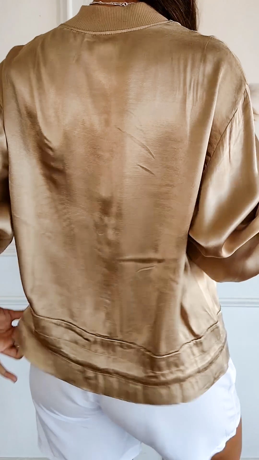 Crew Neck Zipped Satin Cropped Jacket - Seldom Seen Styles