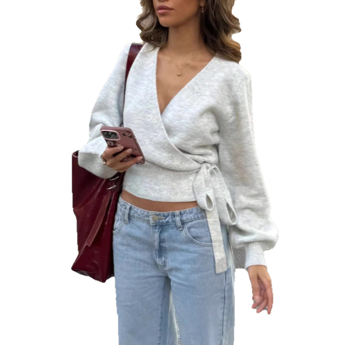 Cross V-neck bottoming knitted sweater autumn and winter irregular straps elegant short top women - Seldom Seen Styles