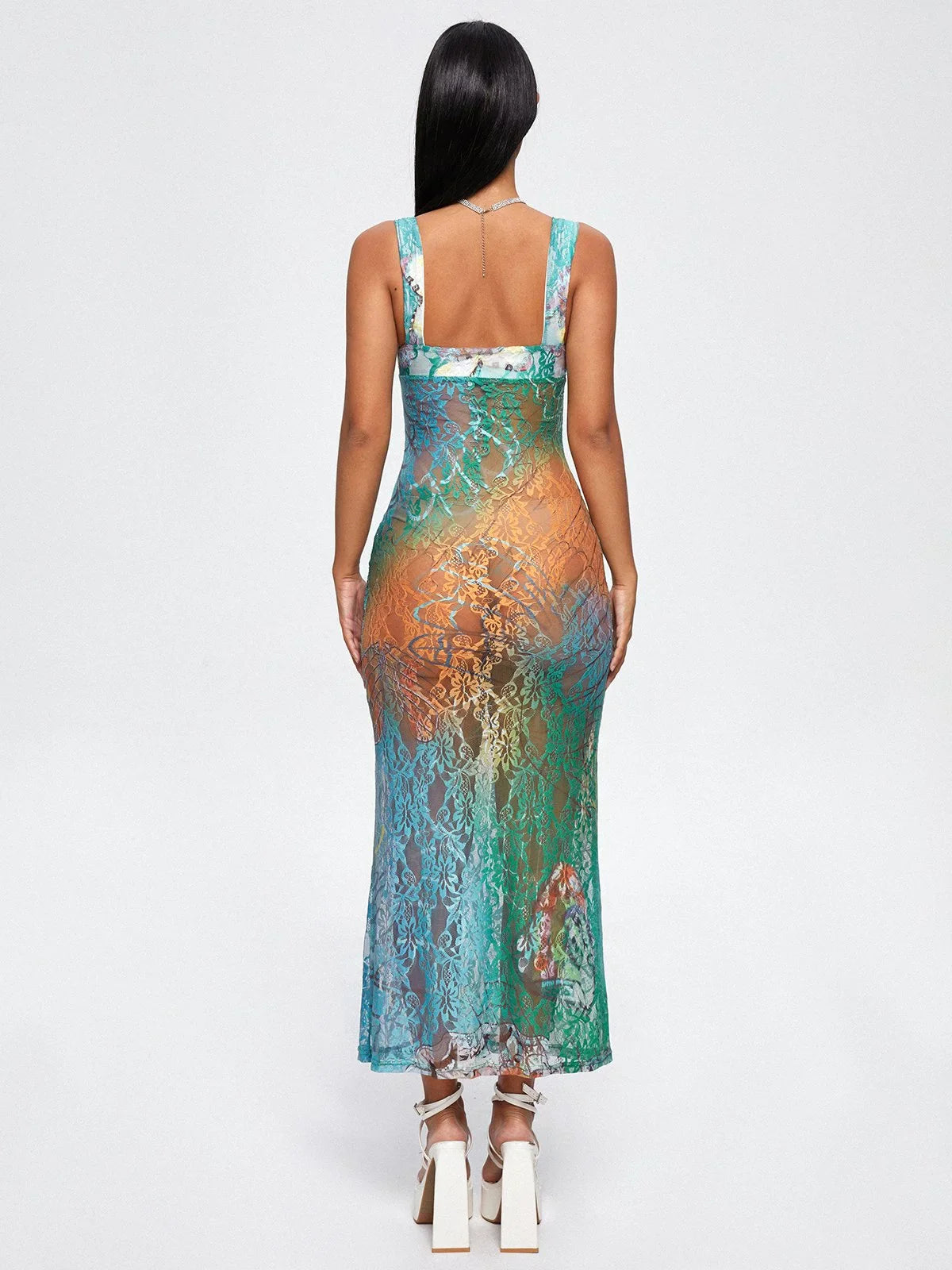 Women's Sheer Lace Maxi Dress Cut Out Ombre Bodycon Party Dress - Seldom Seen Styles