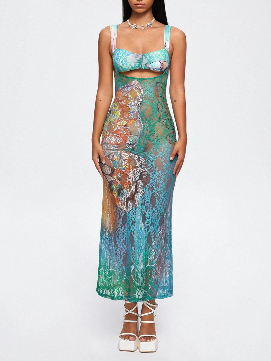 Women's Sheer Lace Maxi Dress Cut Out Ombre Bodycon Party Dress - Seldom Seen Styles