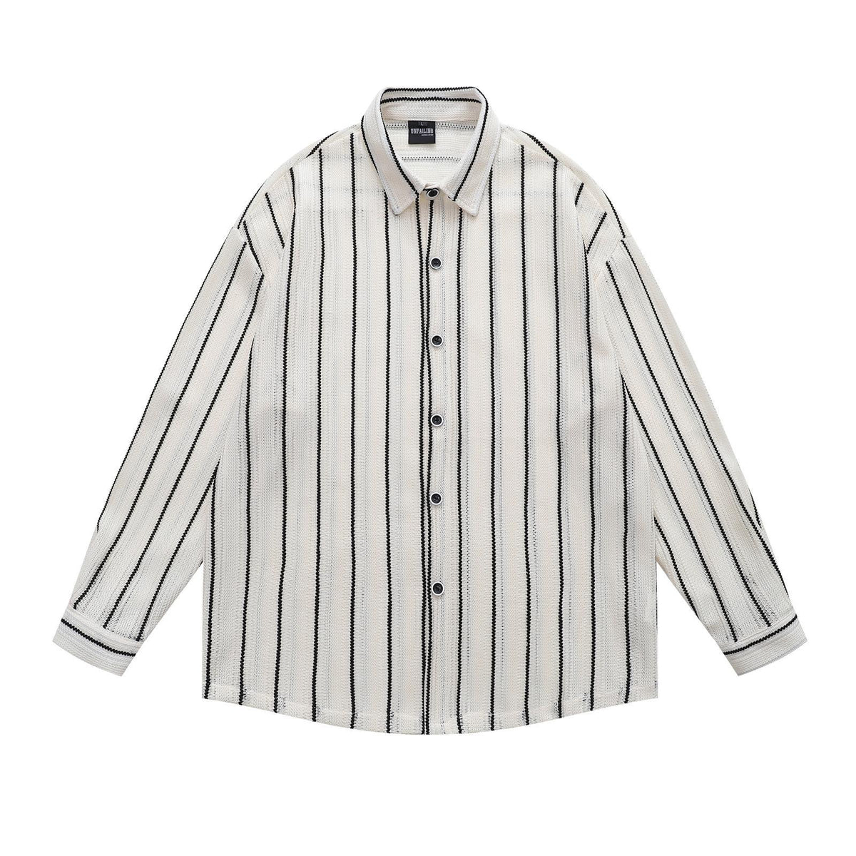 Cutout Striped Long Sleeve Shirt Unisex Loose Fit Hong Kong Retro Lazy Casual Couple Niche Streetwear Top | HK Stripe - Seldom Seen Styles