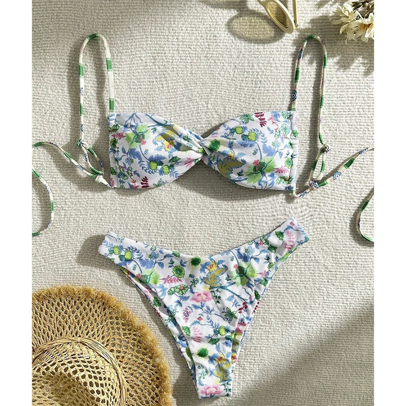 Cyflymder  Sexy Bikini Set Women Swimsuit Print Bandage Sexy Beach Biquinis New Summer Swimwear Fashion Holiday Beachwear Bikini Set - Seldom Seen Styles