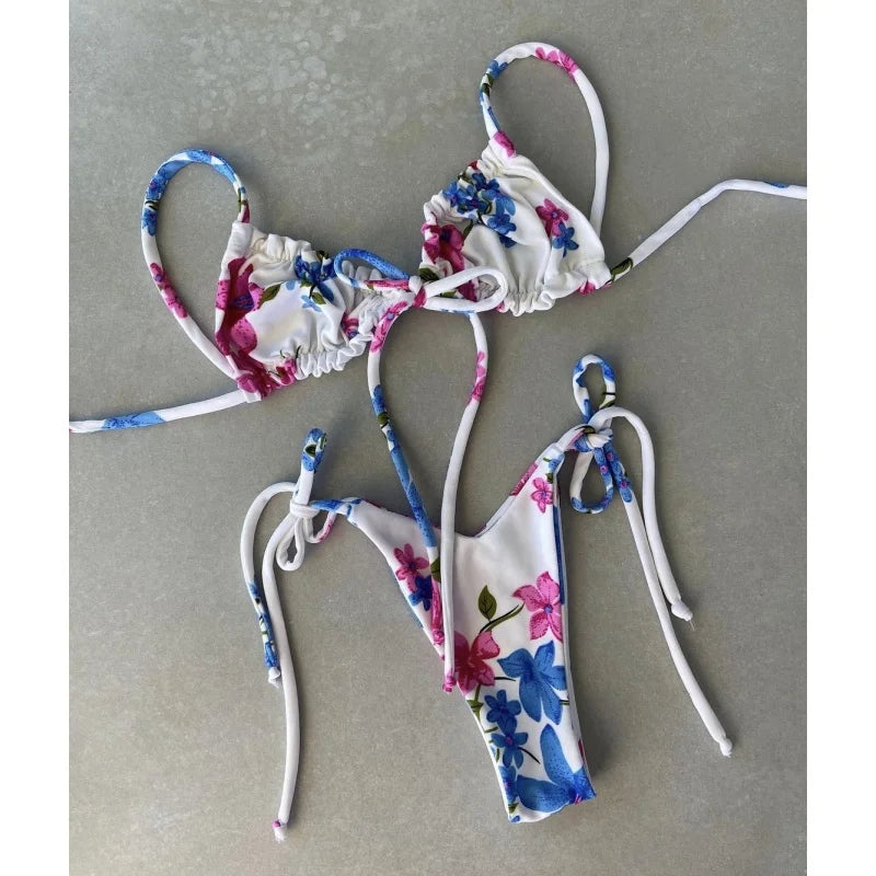 Cyflymder  Solid Split Micro Bikini Swimsuit Women Sexy Triangle Lace Up Bikini Push Up Summer New Bathing Suits Two Piece Beachwear - Seldom Seen Styles