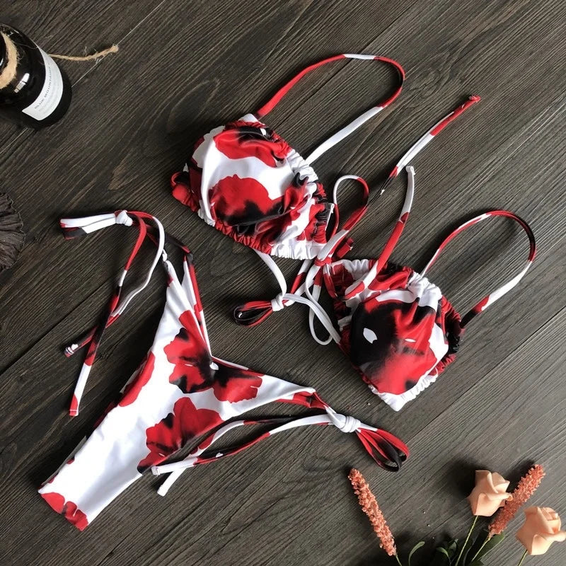 Cyflymder  Solid Split Micro Bikini Swimsuit Women Sexy Triangle Lace Up Bikini Push Up Summer New Bathing Suits Two Piece Beachwear - Seldom Seen Styles