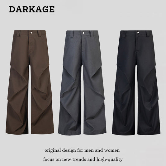 DARKAGE Deconstructed 3D Pleated Wide-Leg Trousers - Seldom Seen Styles