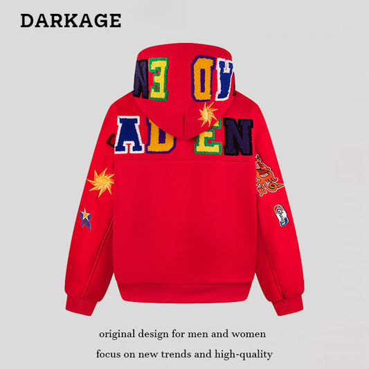 DARKAGE Multi-Patch Chenille Varsity Hoodie - Seldom Seen Styles