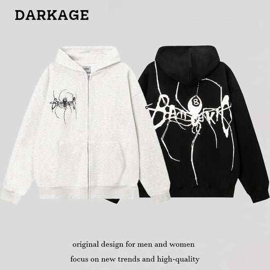 DARKAGE Spider 8-Ball Graphic Zip-Up Hoodie - Seldom Seen Styles