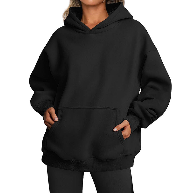 Trendiga Queen Dam Oversized Huvtröjor Fleece Sweatshirts Långärmade Tröjor Pullover Höstdräkter med ficka