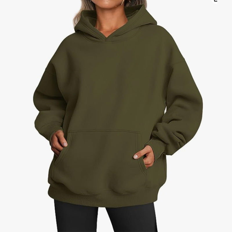 Trendiga Queen Dam Oversized Huvtröjor Fleece Sweatshirts Långärmade Tröjor Pullover Höstdräkter med ficka