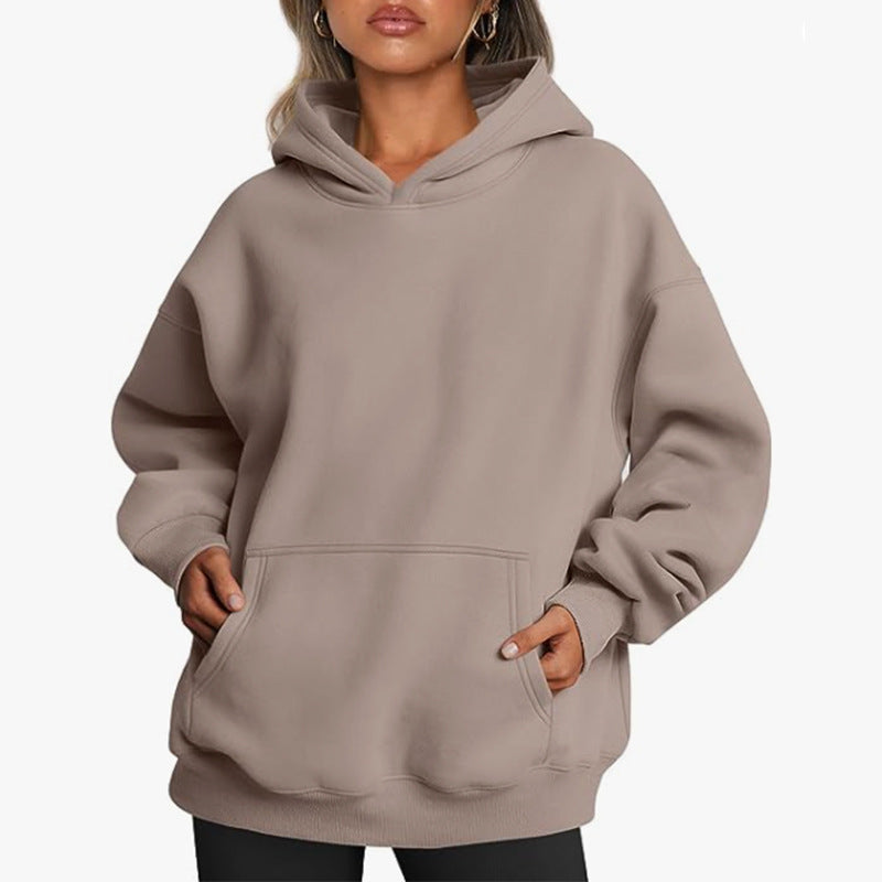 Trendiga Queen Dam Oversized Huvtröjor Fleece Sweatshirts Långärmade Tröjor Pullover Höstdräkter med ficka