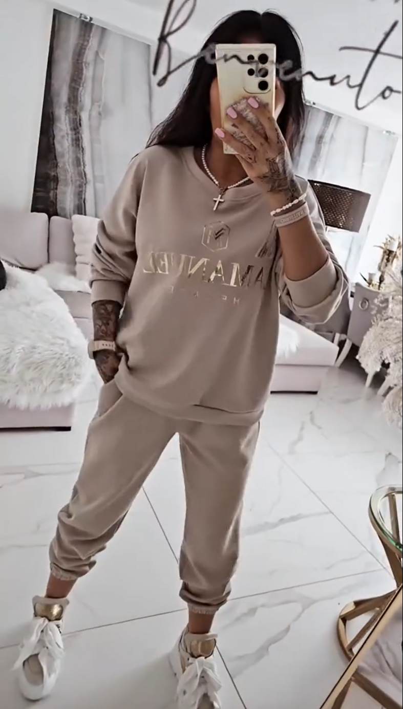 Women's casual set, printed top and loose pants