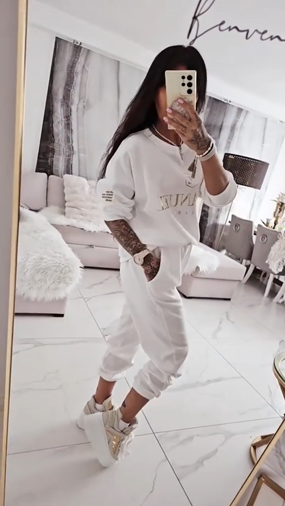 Women's casual set, printed top and loose pants