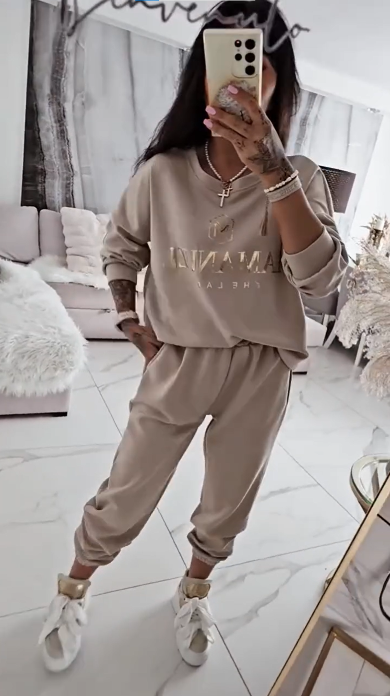 Women's casual set, printed top and loose pants