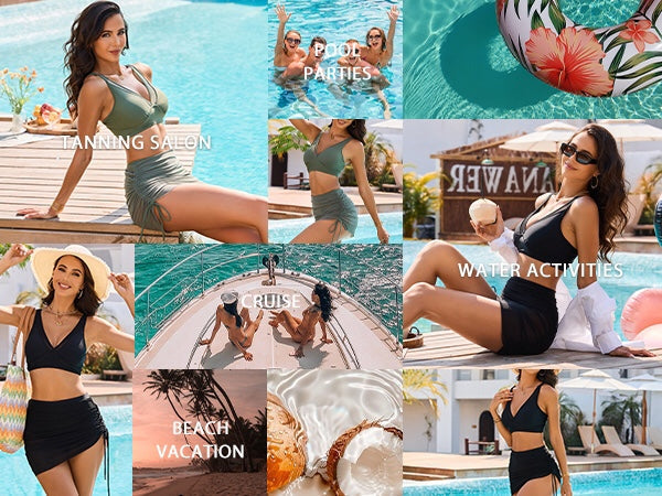 Women's Leopard Print Bikini Set High Waisted Swimsuit with Mesh Sarong Skirt - Seldom Seen Styles