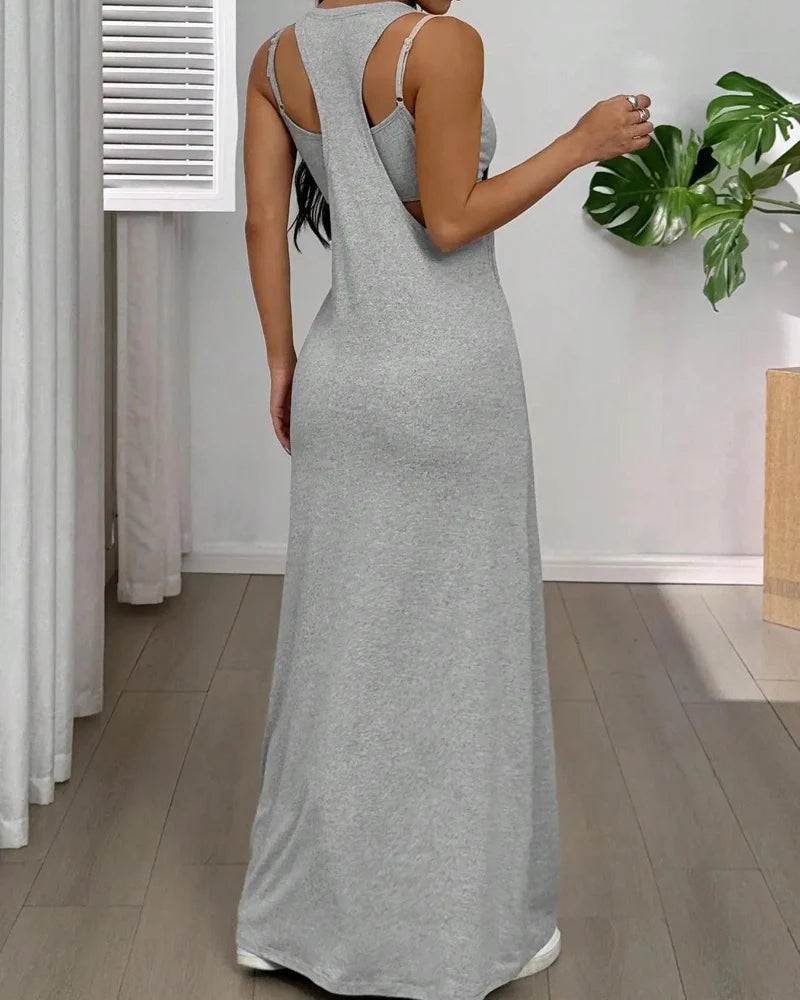 Women's Two Piece Maxi Dress Set Cutout Bodycon Tank and Dress Summer Outfit - Seldom Seen Styles
