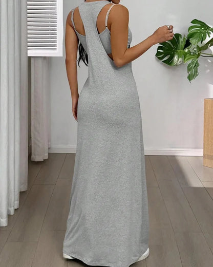 Women's Two Piece Maxi Dress Set Cutout Bodycon Tank and Dress Summer Outfit