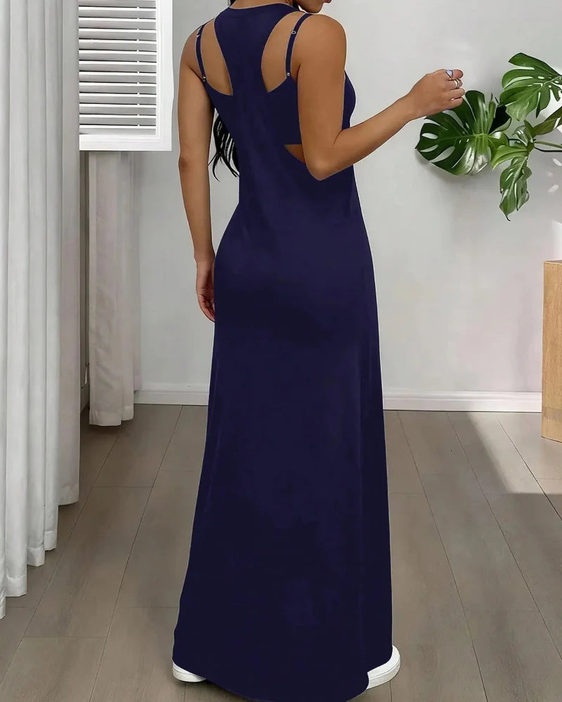 Women's Two Piece Maxi Dress Set Cutout Bodycon Tank and Dress Summer Outfit - Seldom Seen Styles