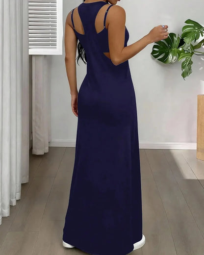 Women's Two Piece Maxi Dress Set Cutout Bodycon Tank and Dress Summer Outfit