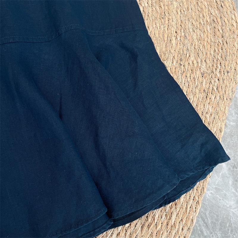Women's V-Neck Puff Sleeve Loose Fit Linen Ruffle Hem Midi Dress Summer Casual - Seldom Seen Styles