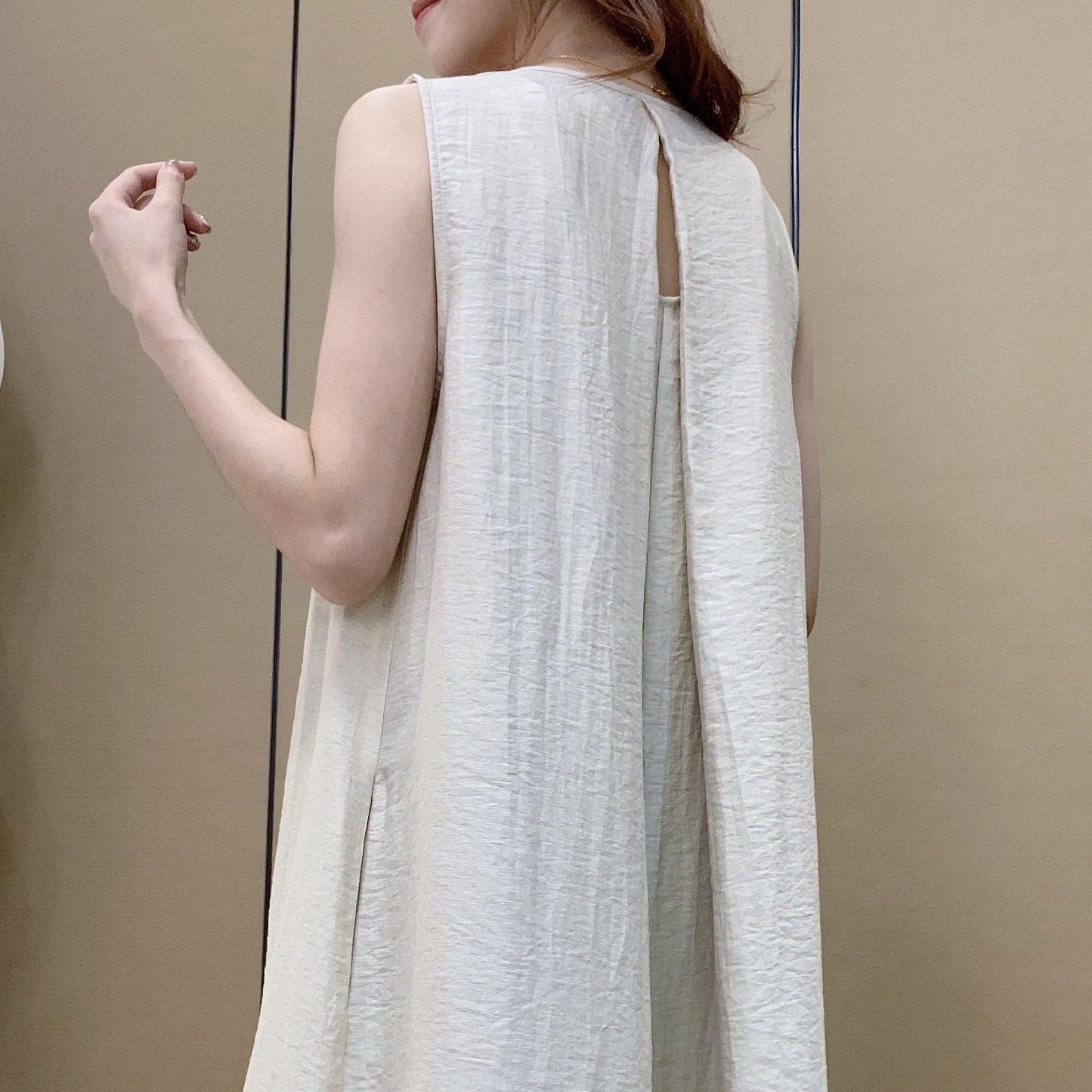 Women's Round Neck Sleeveless Pleated Tie Waist Loose 100% Linen Maxi Dress Casual Summer Beach Vacation - Seldom Seen Styles
