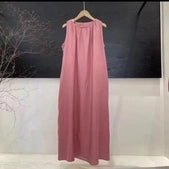 Women's Crew Neck Sleeveless Pleated 100% Linen Maxi Dress Loose Fit Casual Summer Beach Vacation - Seldom Seen Styles