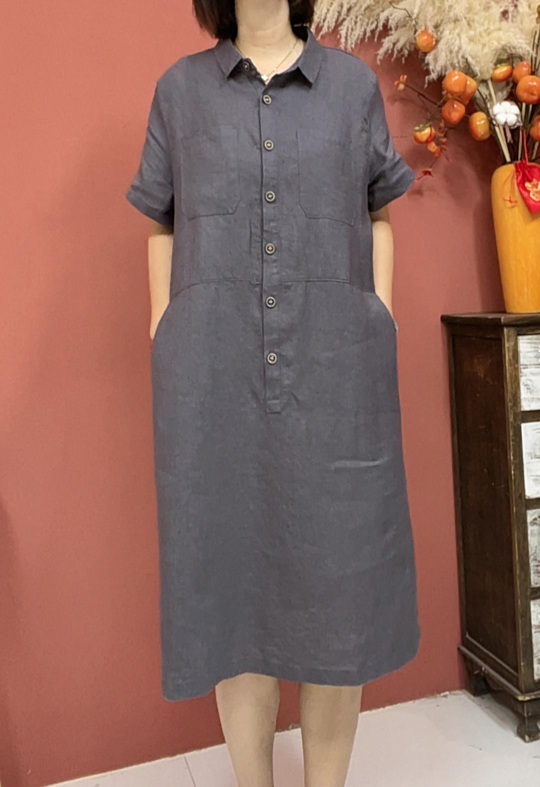 Women's Shirt Collar Short Sleeve Button-Down Dual Pocket Linen Midi Dress Casual Summer Vacation - Seldom Seen Styles