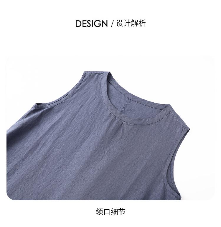 Women's Round Neck Sleeveless Gathered Neck Straight Linen Midi Dress Casual Summer Beach Vacation - Seldom Seen Styles