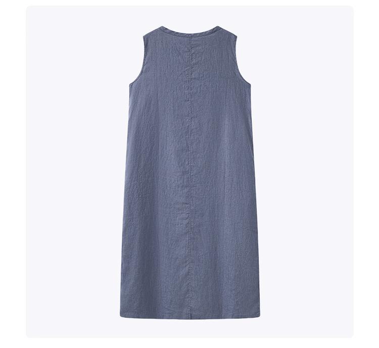 Women's Round Neck Sleeveless Gathered Neck Straight Linen Midi Dress Casual Summer Beach Vacation - Seldom Seen Styles
