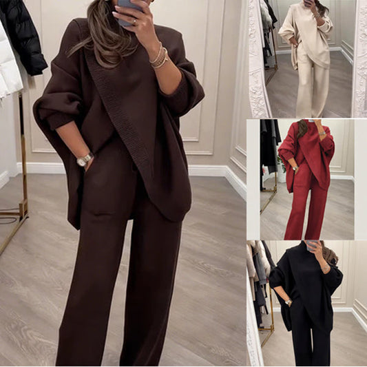 Dames 2-Delig Set – Asymmetrische Trui + Wijdpijpbroek, Ruime Pasvorm & Zacht, Supercomfortabel 👚✨ ✅ Gratis verzending - Seldom Seen Styles