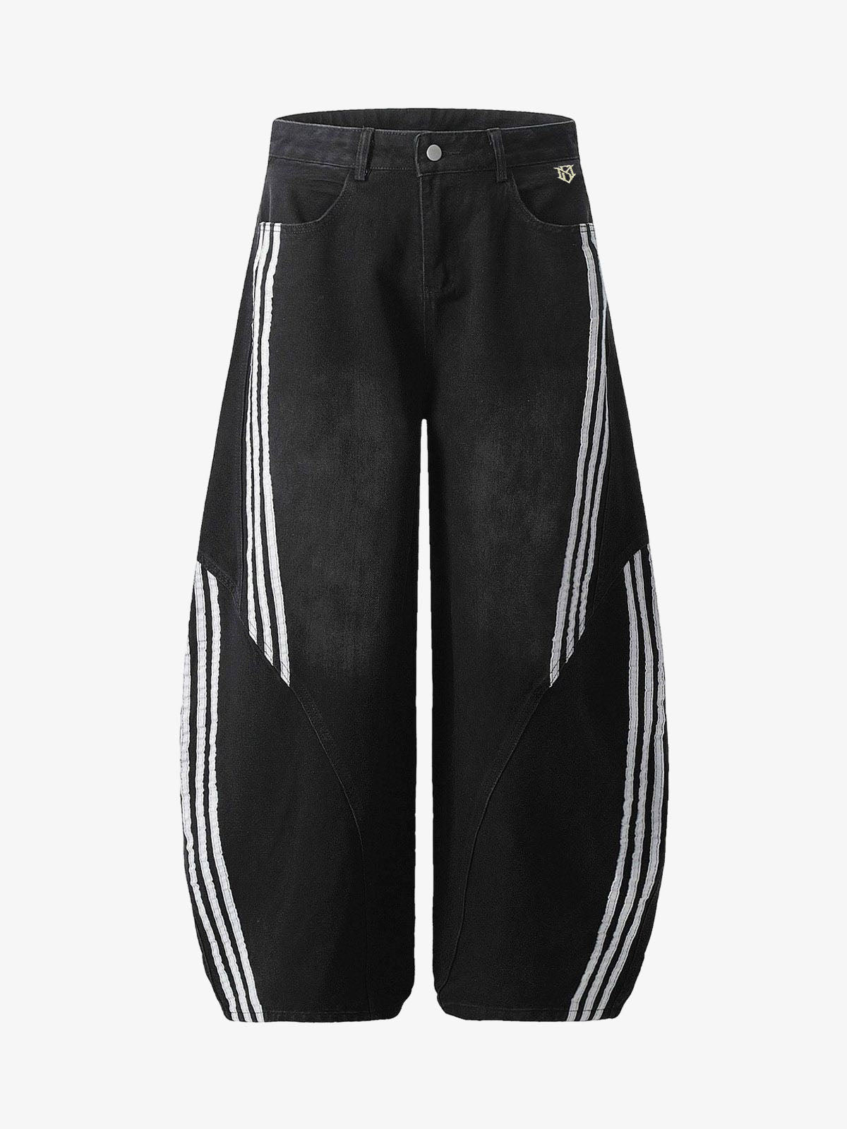 Denim Contrast Striped Stitching Barrel Jeans - 2504 - Seldom Seen Styles