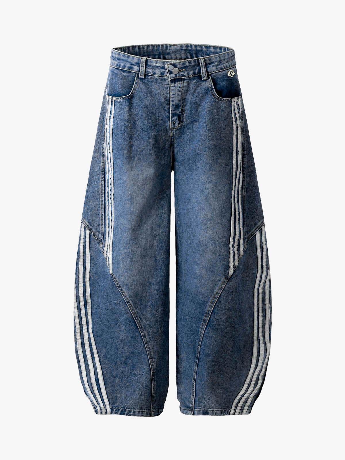 Denim Contrast Striped Stitching Barrel Jeans - 2504 - Seldom Seen Styles