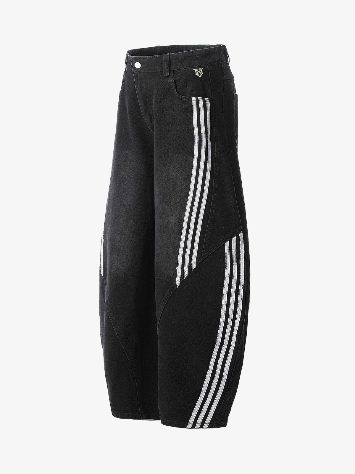 Denim Contrast Striped Stitching Barrel Jeans - 2504 - Seldom Seen Styles