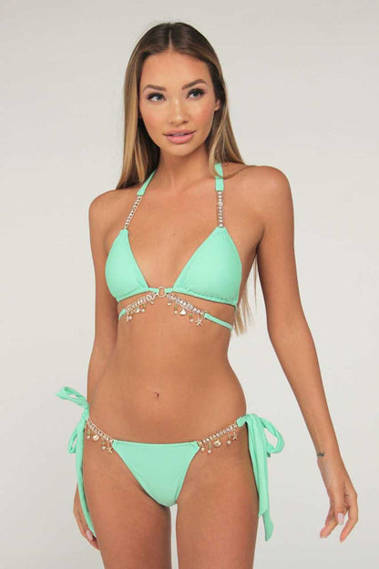 Ensemble bikini triangle avec chaîne diamant