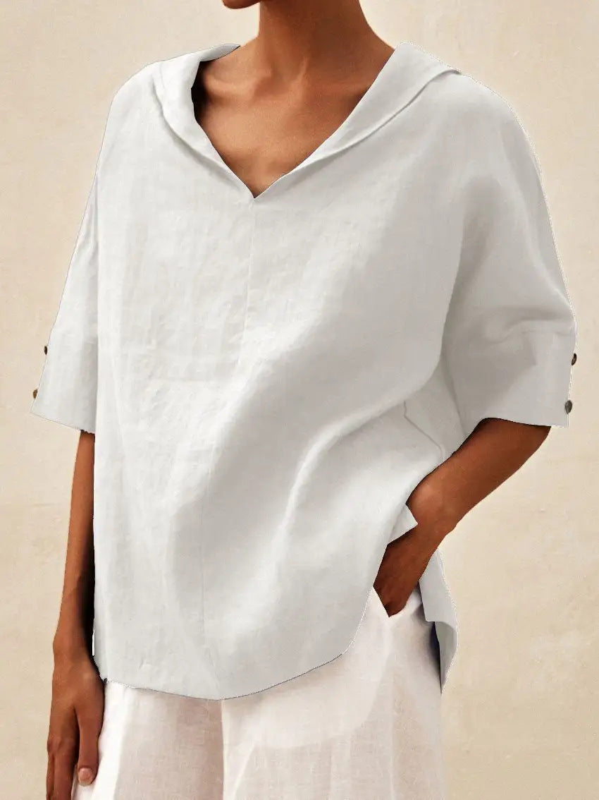 Die klassische Leinenbluse mit V-Ausschnitt - Seldom Seen Styles