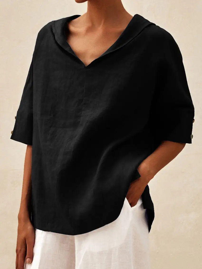 Die klassische Leinenbluse mit V-Ausschnitt - Seldom Seen Styles