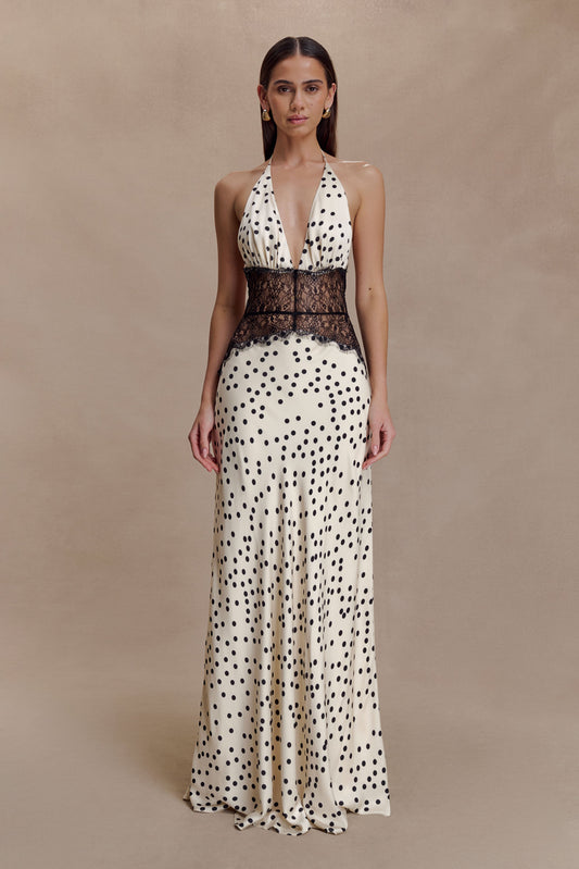 Dinah Lace And Satin Maxi Dress - Polkadot - Seldom Seen Styles