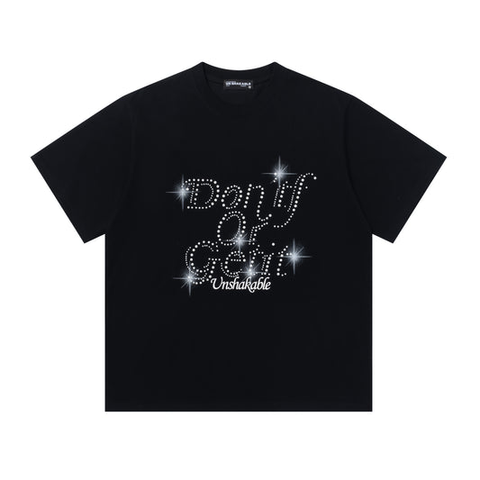 Don't Of Gem Rhinestone Script Oversized Tee Sparkle Stud Print Streetwear Short Sleeve T-Shirt - Seldom Seen Styles