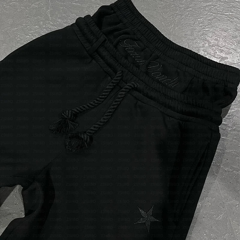 Double Waisted Sweatpants Men Y2k Baggy Sweatpants Drawstring Wide Leg Gym Workout Pants Loose Vintage Grunge Pants - Seldom Seen Styles